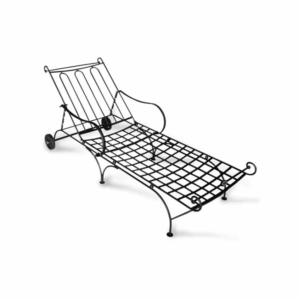 Chaise Longue da Esterno in Ferro e Tessuto Artigianale Made in Italy - Relax Viadurini