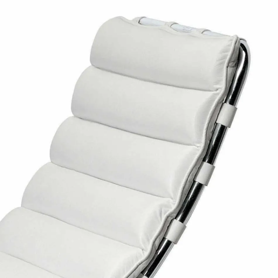 Chaise Longue in Acciaio Cromato con Seduta in Pelle Made in Italy - Diamante Viadurini
