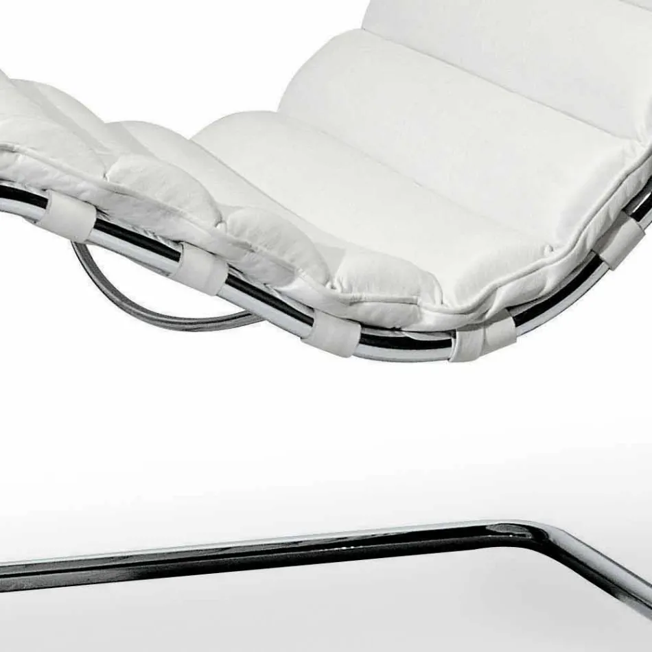 Chaise Longue in Acciaio Cromato con Seduta in Pelle Made in Italy - Diamante Viadurini