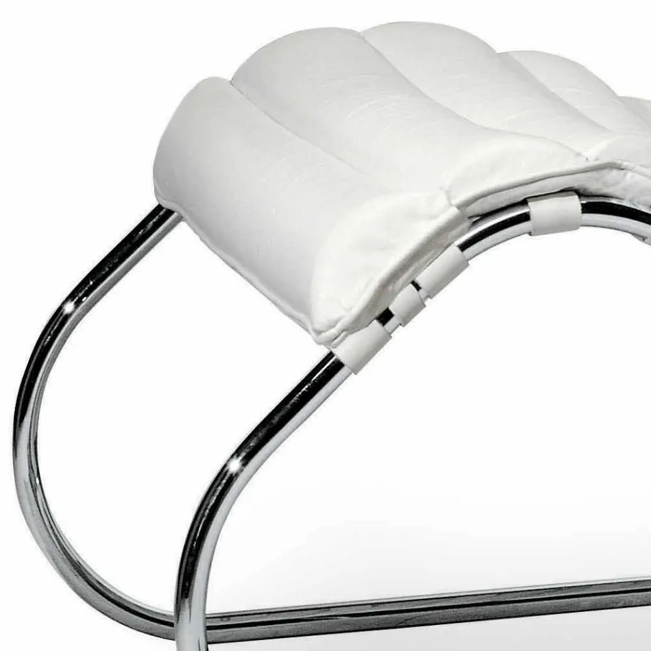 Chaise Longue in Acciaio Cromato con Seduta in Pelle Made in Italy - Diamante Viadurini