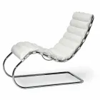 Chaise Longue in Acciaio Cromato con Seduta in Pelle Made in Italy - Diamante Viadurini