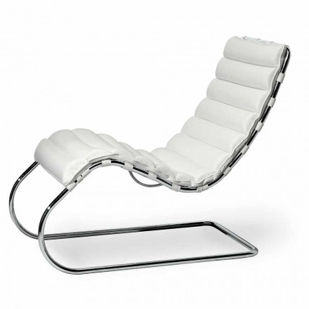 Chaise Longue in Acciaio Cromato con Seduta in Pelle Made in Italy - Diamante Viadurini