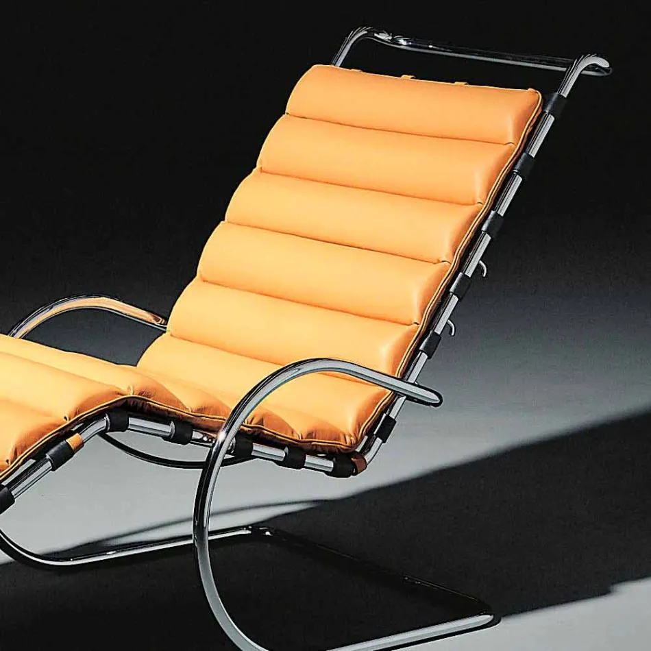 Chaise Longue in Pelle con Struttura in Acciaio Cromato Made in Italy - Beirut Viadurini