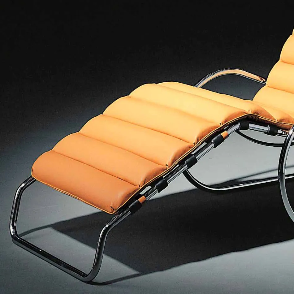 Chaise Longue in Pelle con Struttura in Acciaio Cromato Made in Italy - Beirut Viadurini