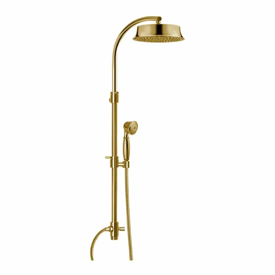 Colonna Doccia Classica in Ottone con Soffione Rotondo Made in Italy - Yari Viadurini