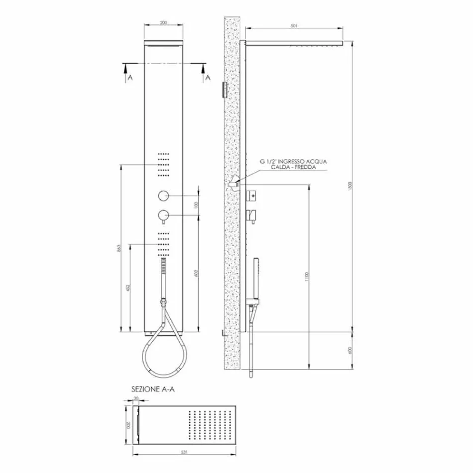 Colonna Doccia in Acciaio con Soffione a Pioggia Made in Italy - Sailor Viadurini