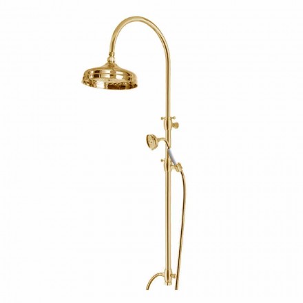 Colonna Doccia in Ottone con Soffione Rotondo e Doccetta Made in Italy - Brillo Viadurini