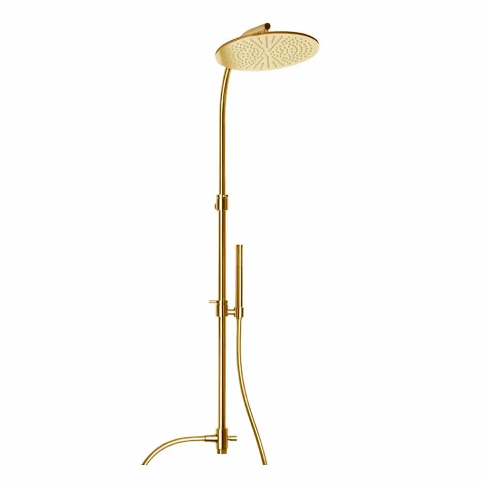 Colonna Doccia in Ottone con Soffione Rotondo in Acciaio Made in Italy - Kennedy Viadurini