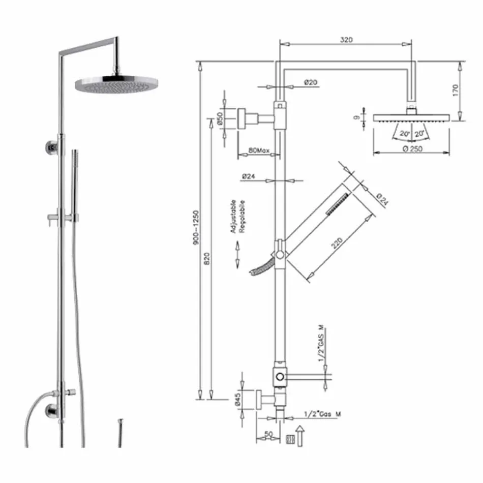Colonna Doccia in Ottone Cromato con Doccetta in Abs Made in Italy - Selvio Viadurini