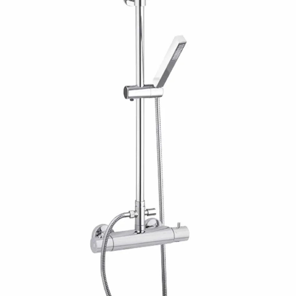 Colonna Doccia in Ottone Cromato con Soffione Quadrato Made in Italy - Studio Viadurini