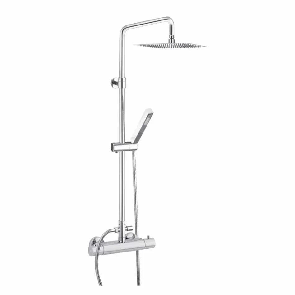Colonna Doccia in Ottone Cromato con Soffione Quadrato Made in Italy - Studio Viadurini
