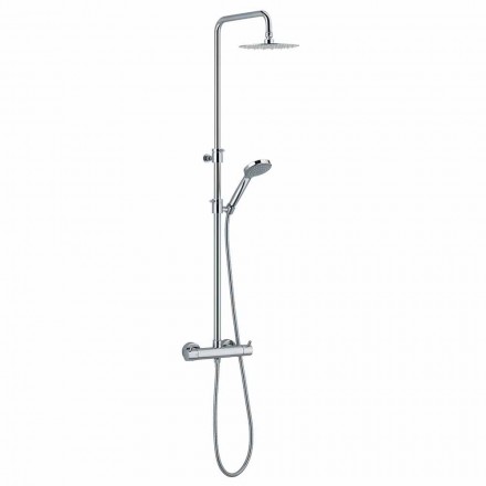 Colonna Doccia in Ottone Cromato con Soffione Rotondo Made in Italy - Griso Viadurini