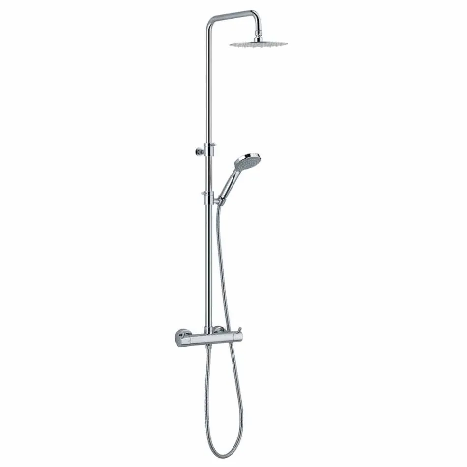 Colonna Doccia in Ottone Cromato con Soffione Rotondo Made in Italy - Griso Viadurini