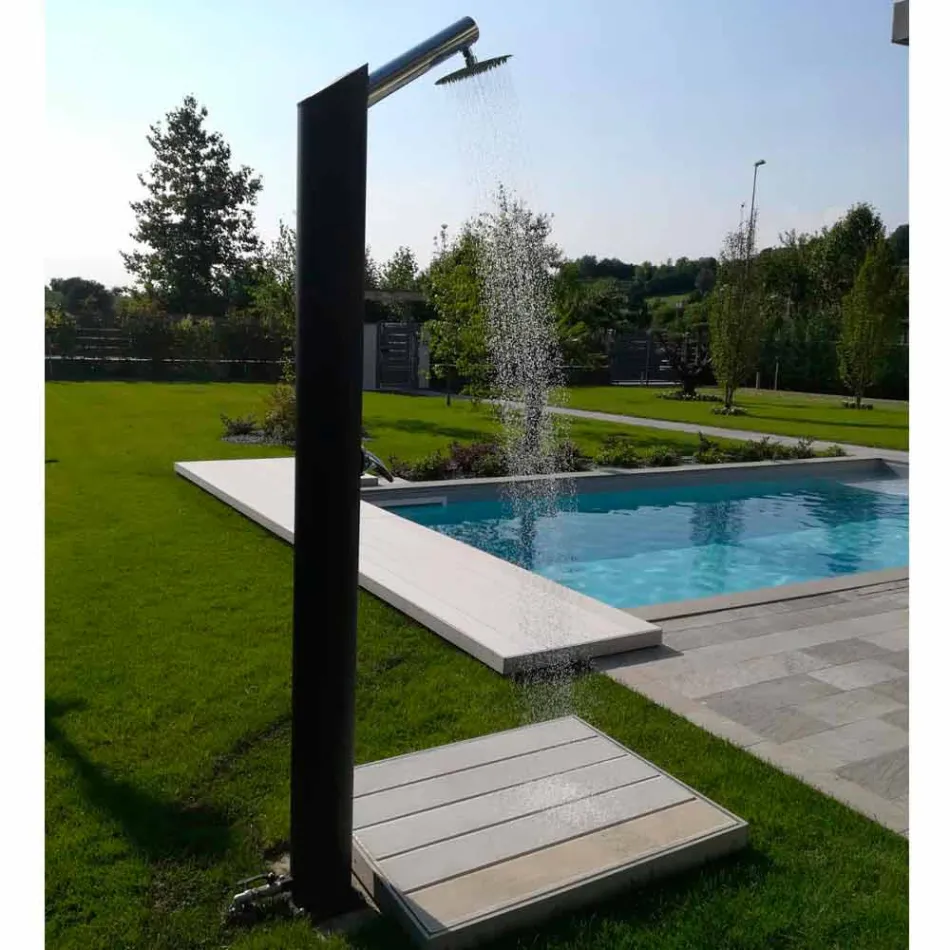 Colonna Doccia Solare da Giardino in Acciaio Inox Nero Made in Italy - Werner Viadurini