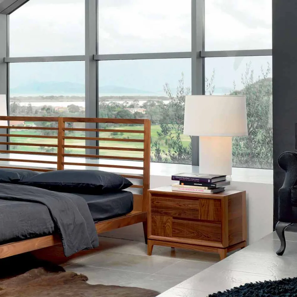 Comò 2 cassetti in legno massello di noce design moderno, Nino Viadurini