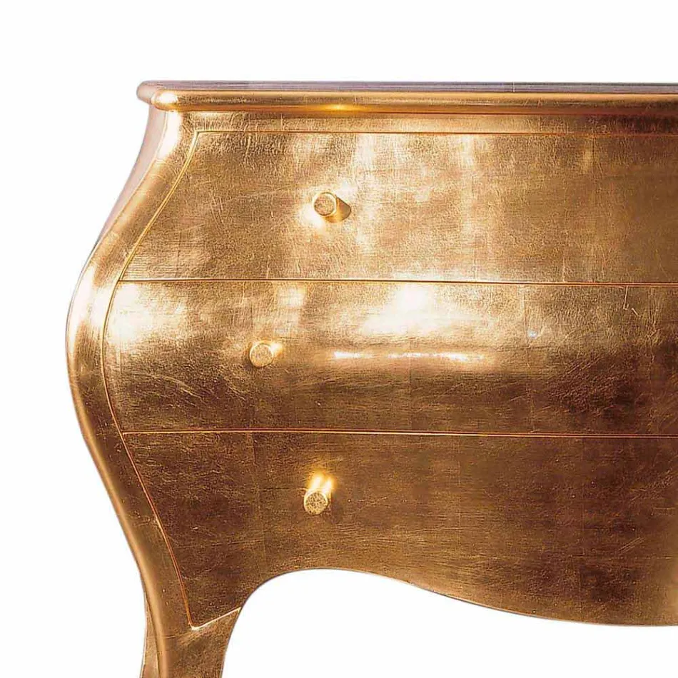 Comò 3 cassetti in legno massello oro design, made in Italy, Giotto Viadurini