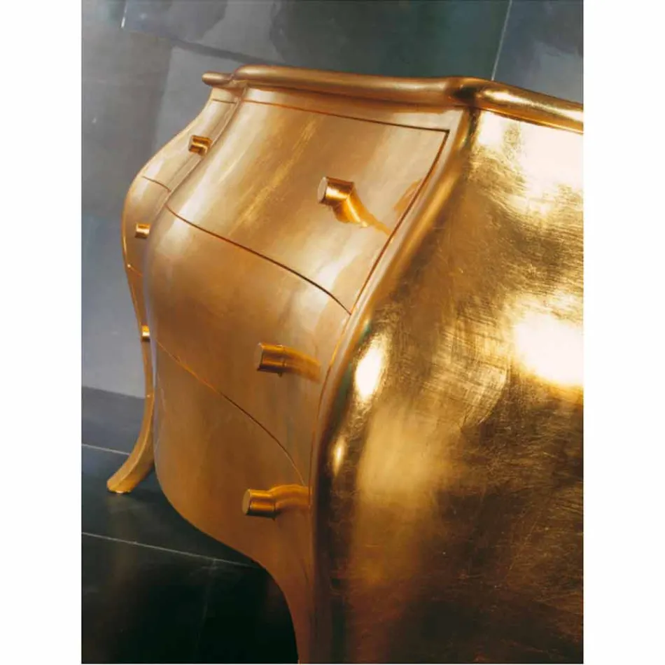 Comò 3 cassetti in legno massello oro design, made in Italy, Giotto Viadurini