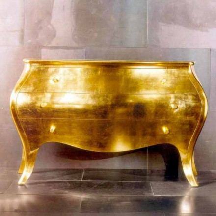 Comò 3 cassetti in legno massello oro design, made in Italy, Giotto Viadurini