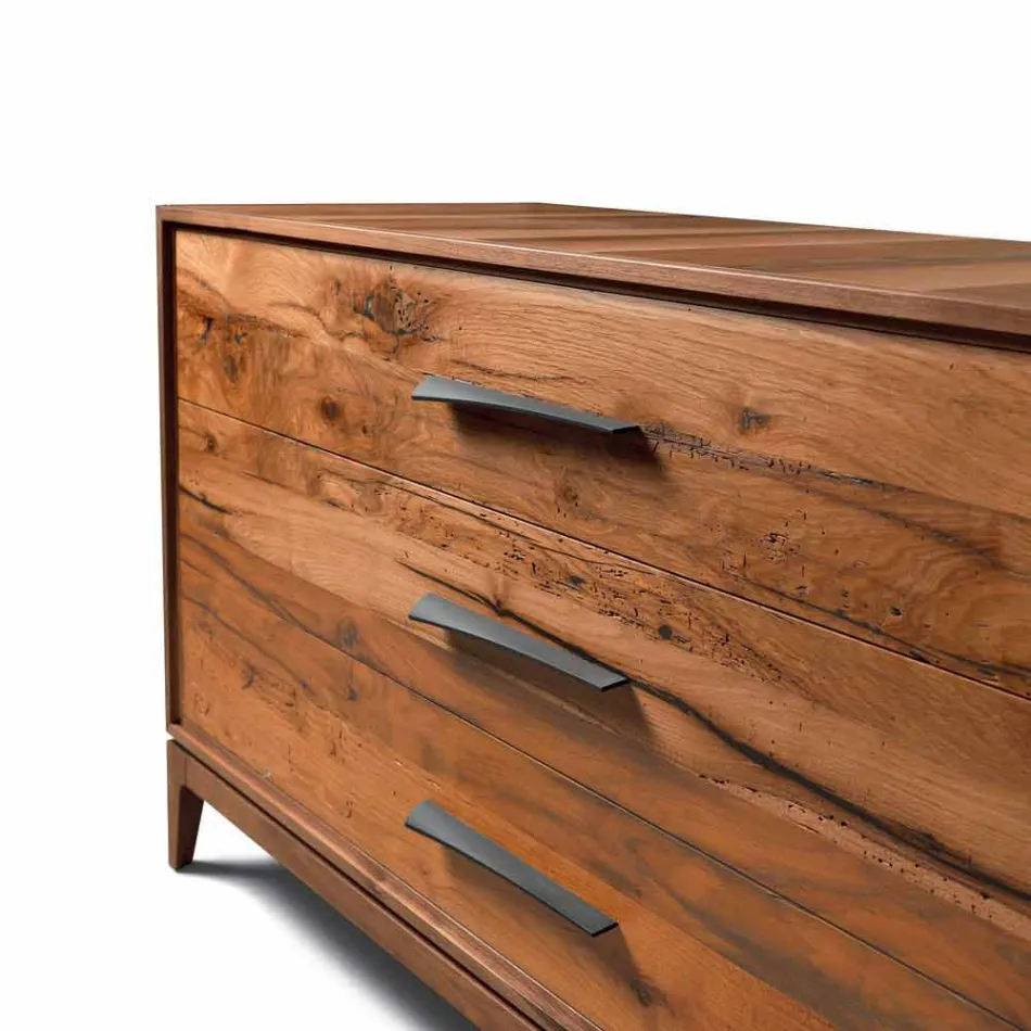 Comò 3 cassetti noce design moderno, L 131 x P 55 x H 80 cm, Sandro Viadurini