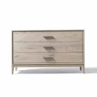 Comò 3 cassetti noce design moderno, L 131 x P 55 x H 80 cm, Sandro Viadurini