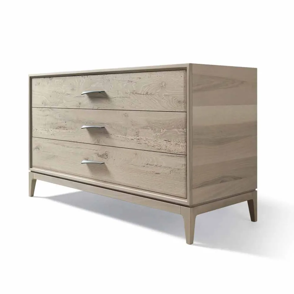 Comò 3 cassetti noce design moderno, L 131 x P 55 x H 80 cm, Sandro Viadurini