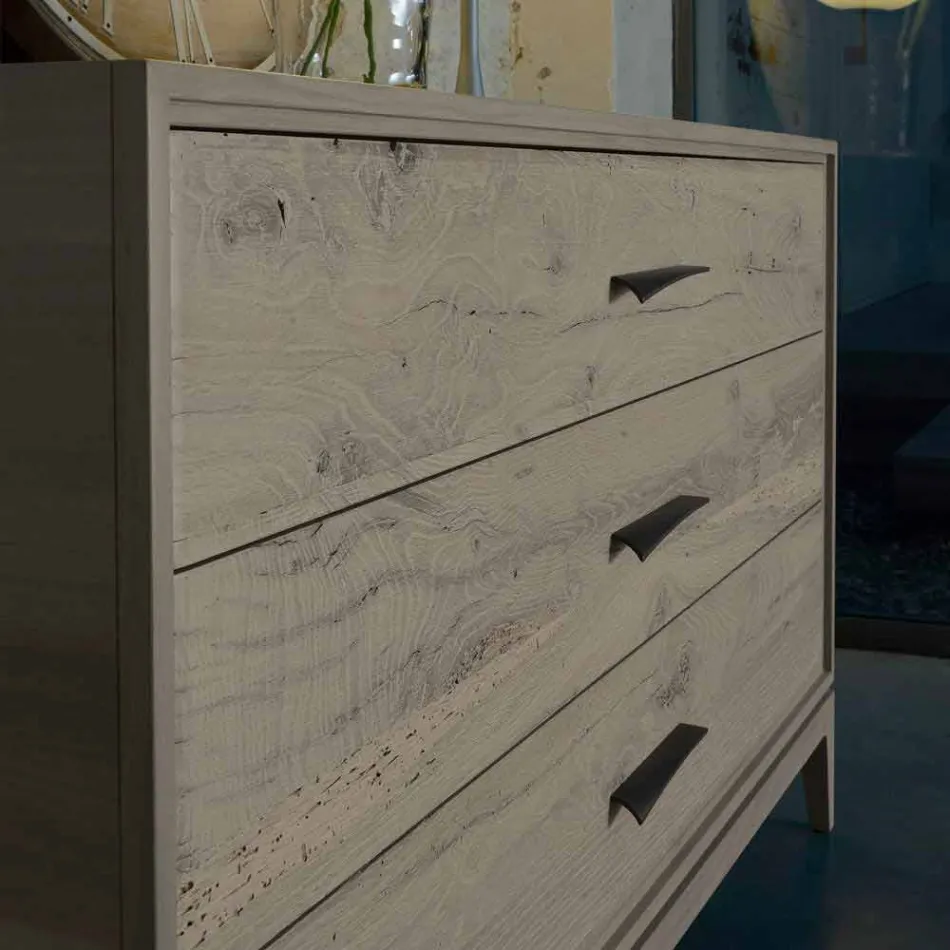 Comò 3 cassetti noce design moderno, L 131 x P 55 x H 80 cm, Sandro Viadurini