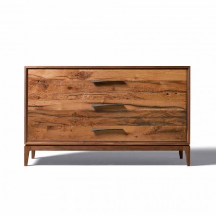 Comò 3 cassetti noce design moderno, L 131 x P 55 x H 80 cm, Sandro Viadurini
