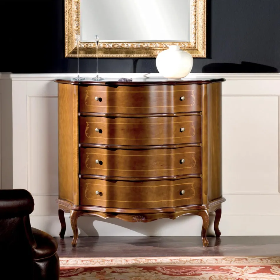 Comò 3 o 4 Cassetti in Legno Intarsiato di Lusso Made in Italy - Leonor Viadurini