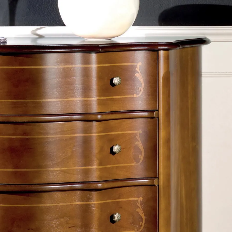 Comò 3 o 4 Cassetti in Legno Intarsiato di Lusso Made in Italy - Leonor Viadurini