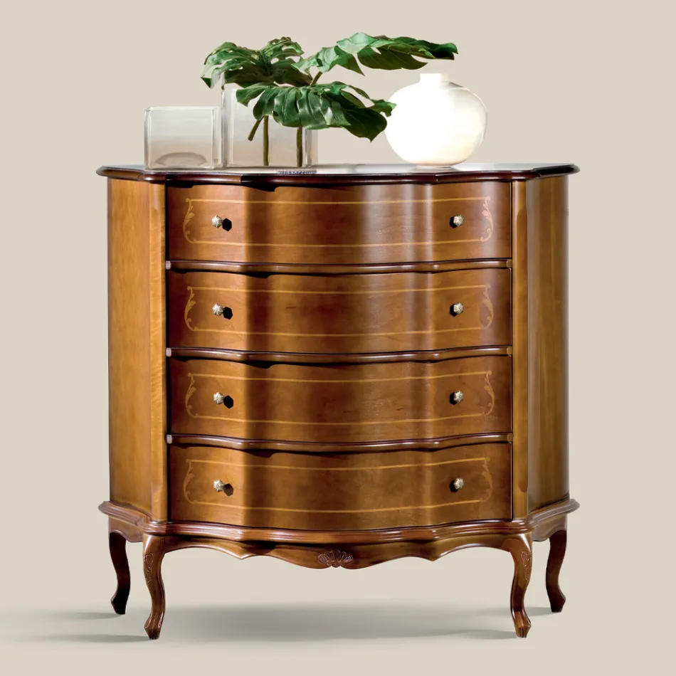 Comò 3 o 4 Cassetti in Legno Intarsiato di Lusso Made in Italy - Leonor Viadurini