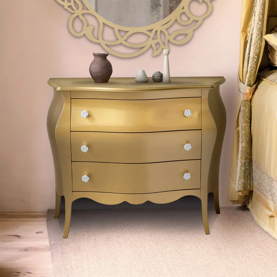 Comò Bombato con 3 Cassetti in Diverse Finiture Made in Italy - Gamad Viadurini