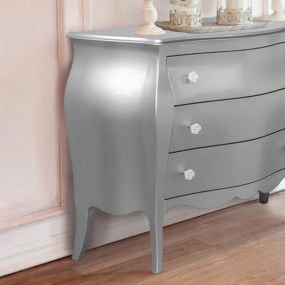 Comò Bombato con 3 Cassetti in Diverse Finiture Made in Italy - Gamad Viadurini
