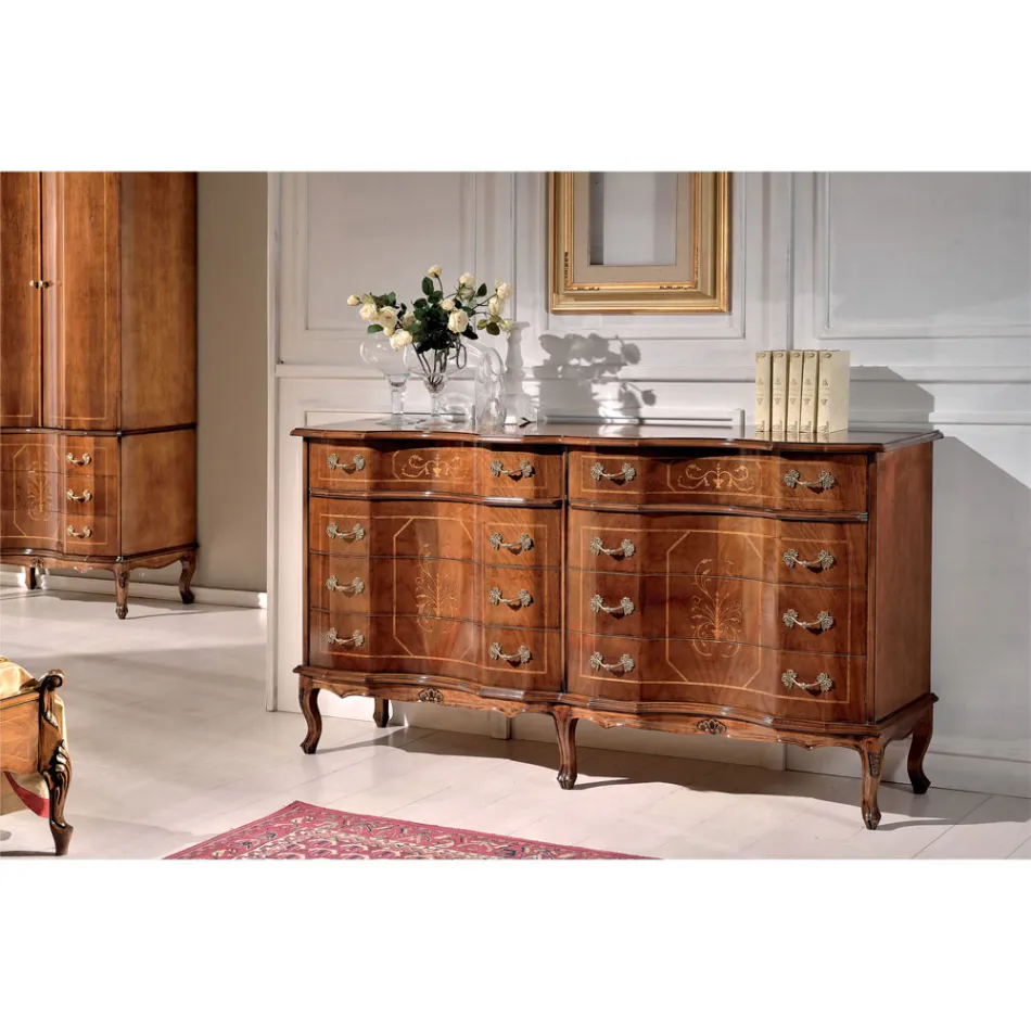Comò Classico con 8 Cassetti in Legno Noce Bassano Made in Italy - Luxury Viadurini