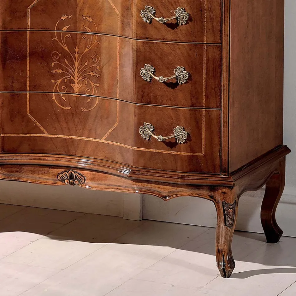 Comò Classico con 8 Cassetti in Legno Noce Bassano Made in Italy - Luxury Viadurini