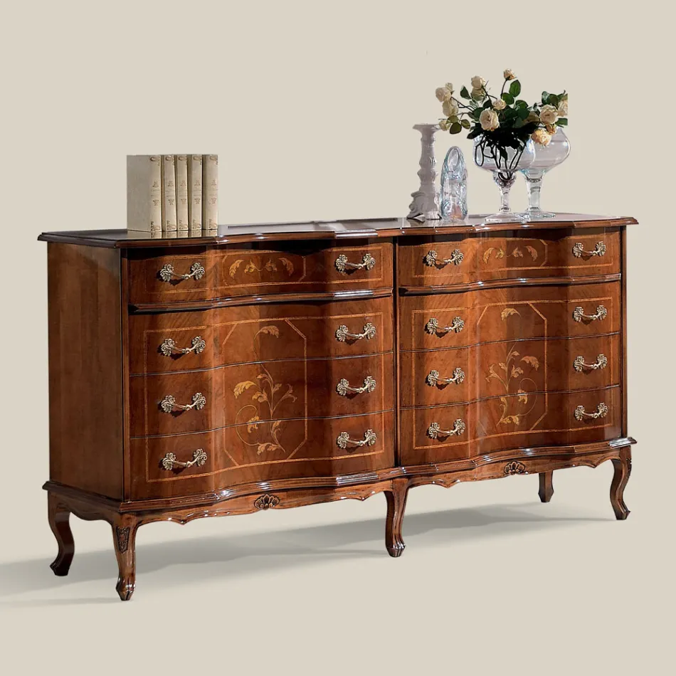 Comò Classico con 8 Cassetti in Legno Noce Bassano Made in Italy - Luxury Viadurini