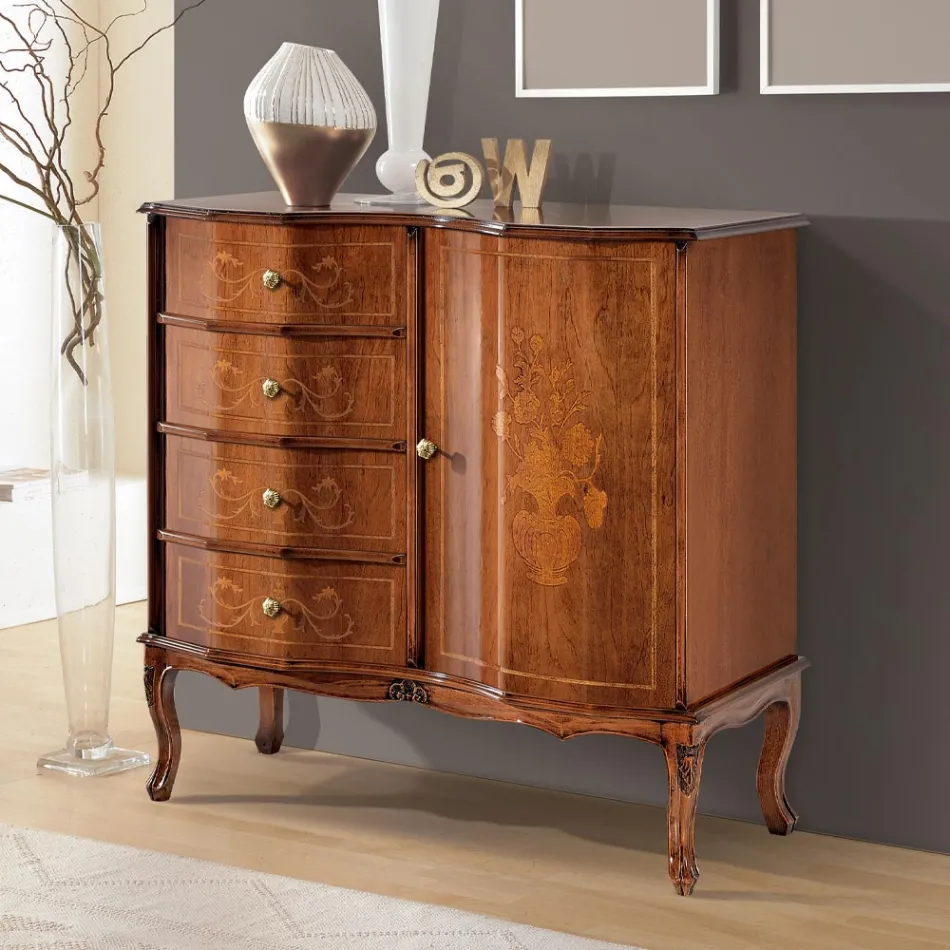 Comò di Stile Classico con 1 Anta e 4 Cassetti Made in Italy - Elegant Viadurini