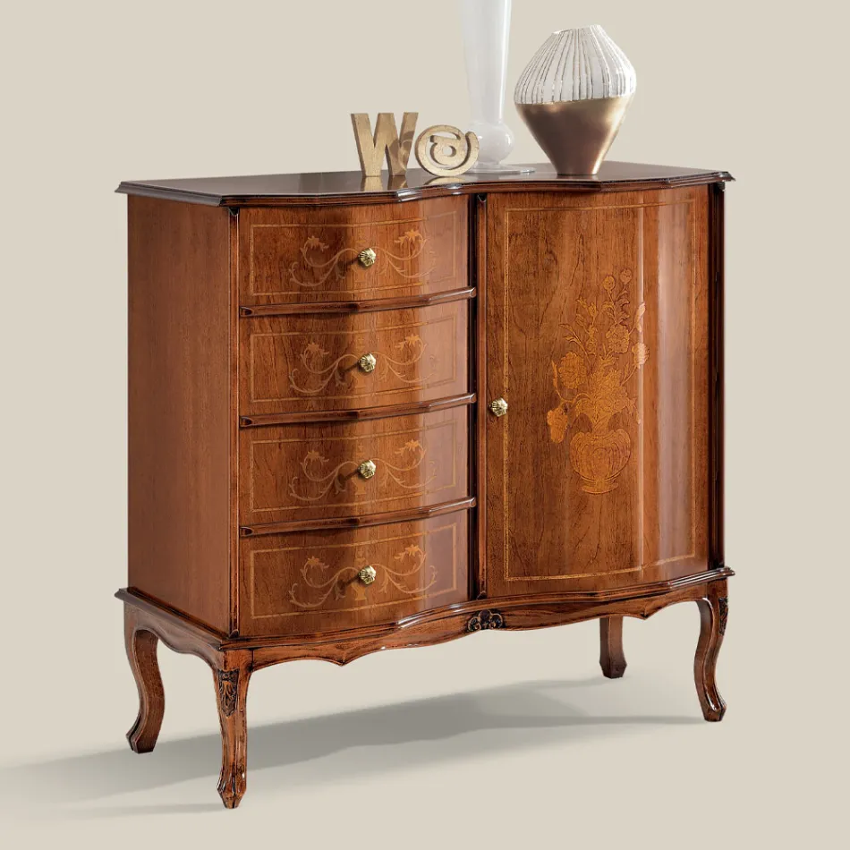 Comò di Stile Classico con 1 Anta e 4 Cassetti Made in Italy - Elegant Viadurini