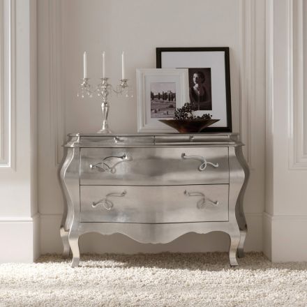 Comò in Legno Massello Finitura Foglia Argento Made in Italy - Bruges Viadurini