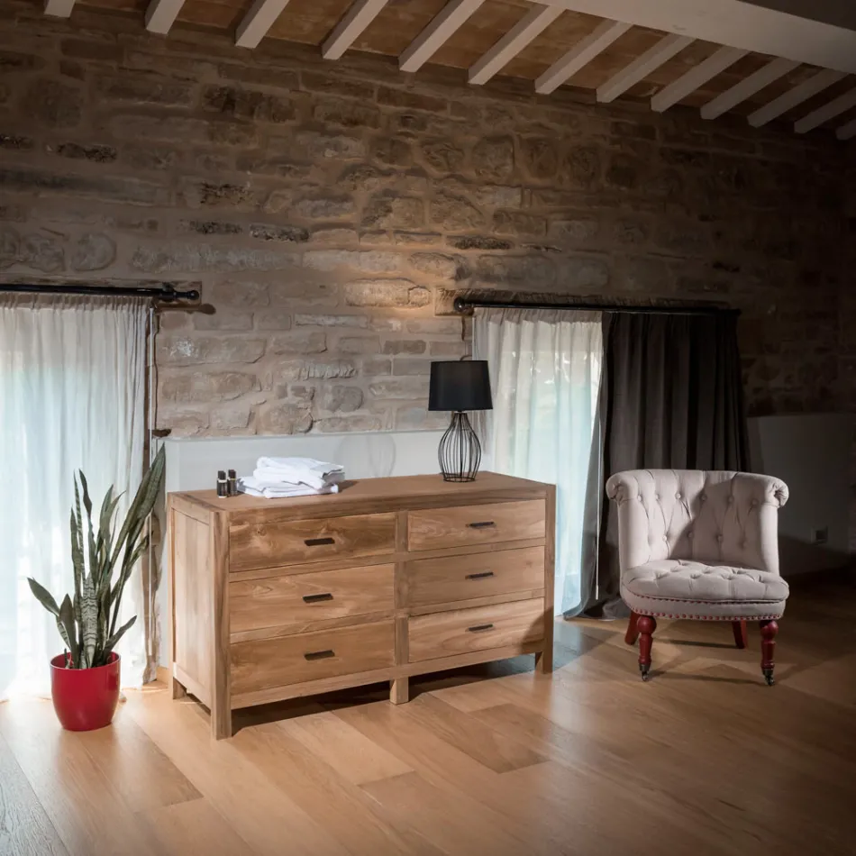 Comò in Teak Massello con 6 Cassetti - Muay Viadurini