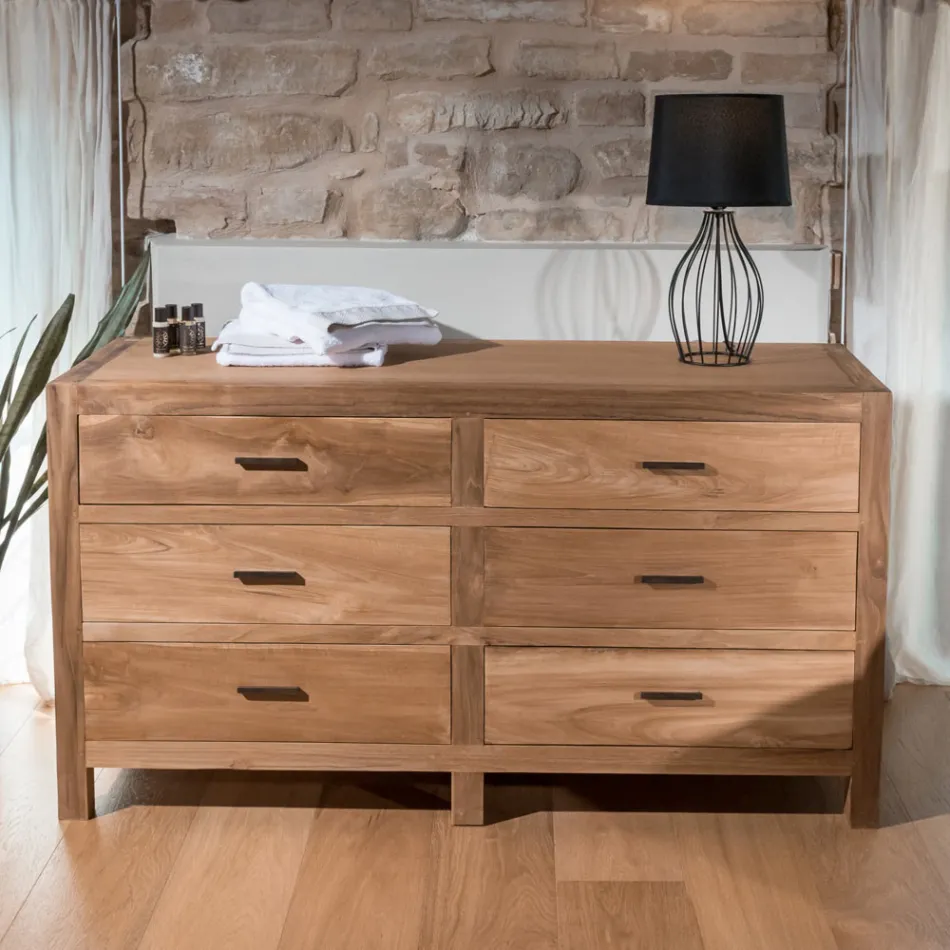 Comò in Teak Massello con 6 Cassetti - Muay Viadurini