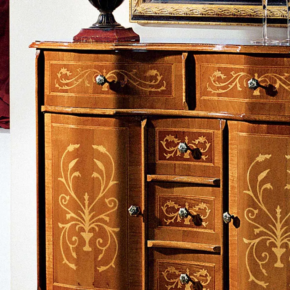 Comò Stile Classico in Legno 2 Ante e 5 Cassetti Made in Italy - Luxury Viadurini