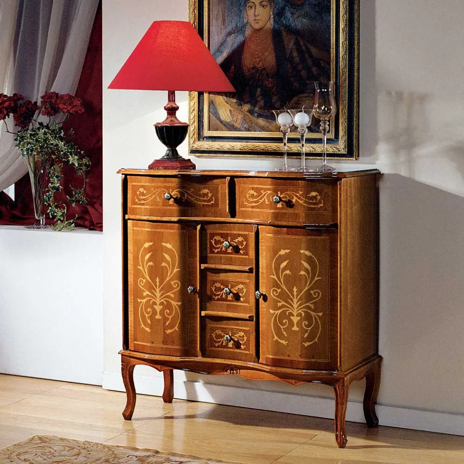 Comò Stile Classico in Legno 2 Ante e 5 Cassetti Made in Italy - Luxury Viadurini