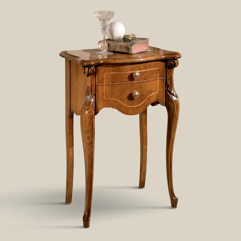 Comodino 2 Cassetti Classico in Legno Noce Bassano Made in Italy - Commodo Viadurini