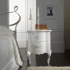 Comodino Bianco Perla a Rilievo con Maniglie Cromate Made in Italy - Berlino Viadurini