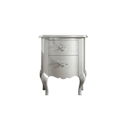 Comodino Bianco Perla a Rilievo con Maniglie Cromate Made in Italy - Berlino Viadurini