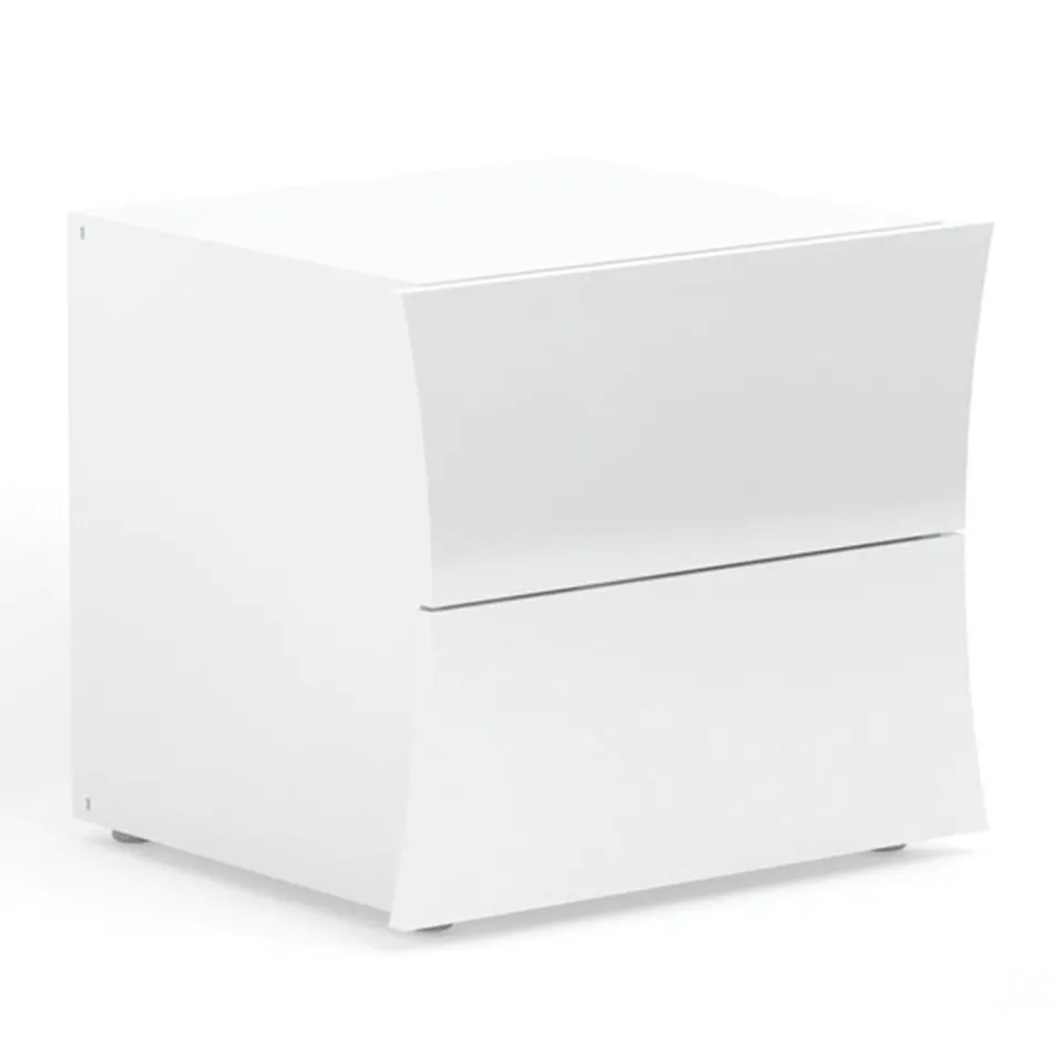 Comodino Camera da Letto 2 Cassetti Legno Bianco Design ad Arco - Sabine Viadurini