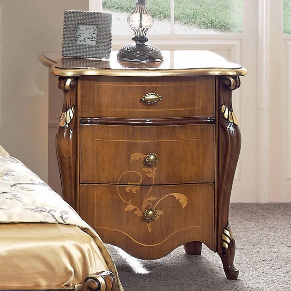 Comodino Classico 3 Cassetti di Lusso Legno Noce Made in Italy - Cambrige Viadurini