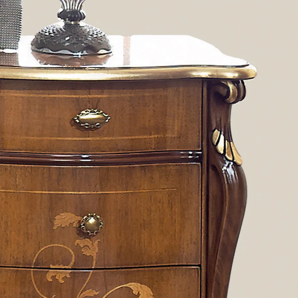 Comodino Classico 3 Cassetti di Lusso Legno Noce Made in Italy - Cambrige Viadurini
