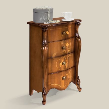 Comodino Classico in Legno Intarsiato 4 Cassetti Made in Italy - Ottaviano Viadurini