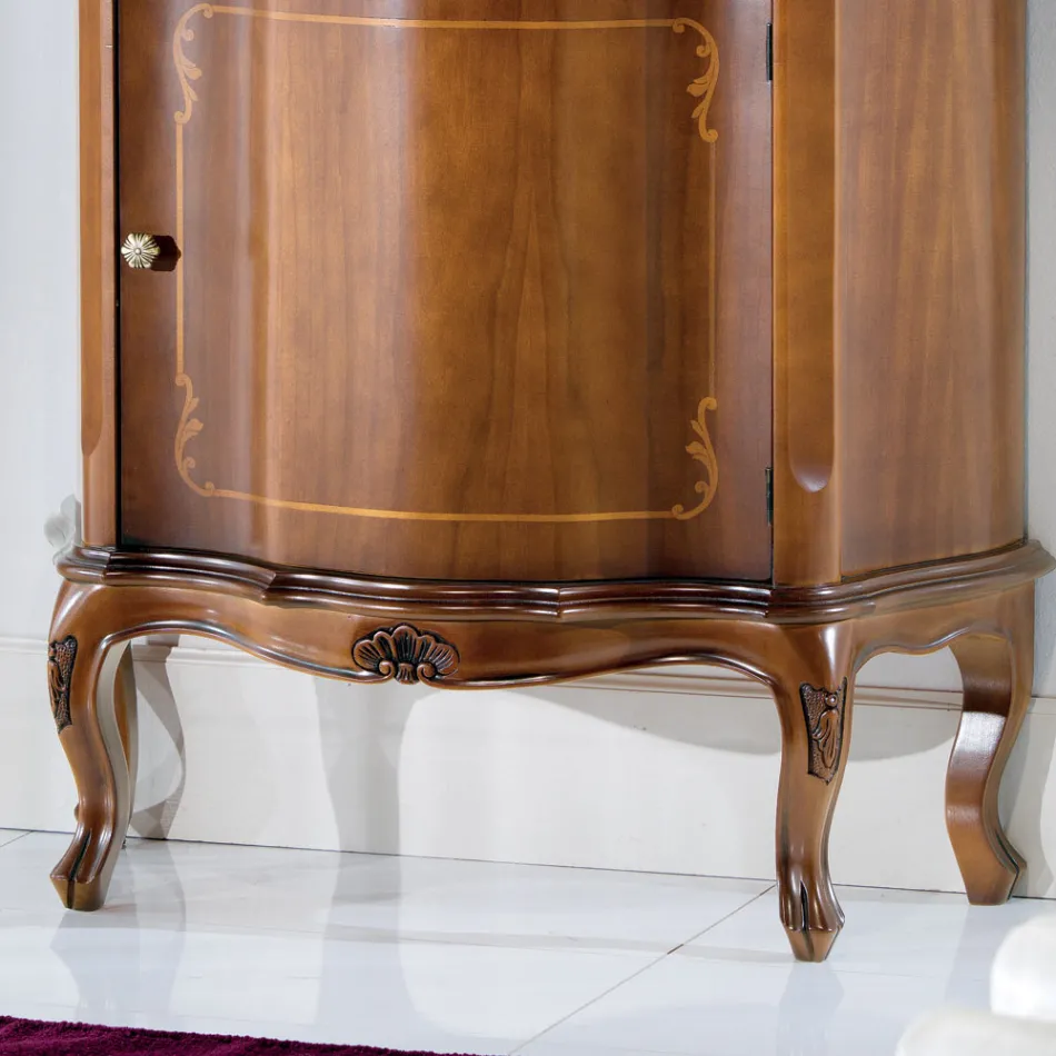 Comodino Classico Legno Intarsiato Anta e Cassetto Made in Italy - Leonor Viadurini
